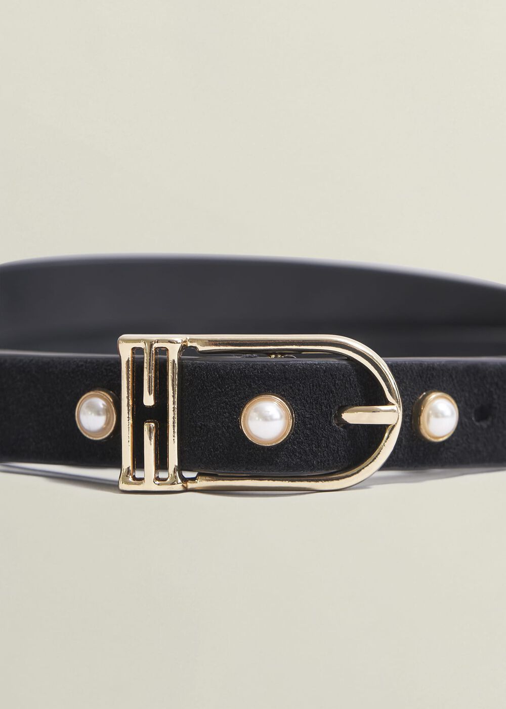 Frederica Pearl Embelished Belt, Black, hi-res