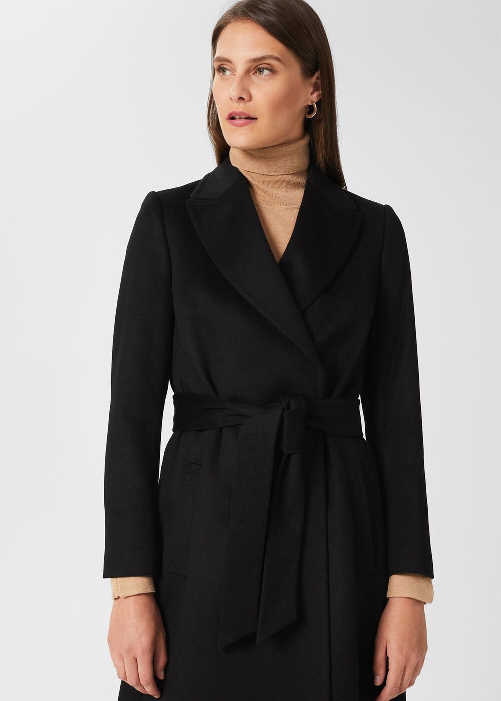 Olivia Wool Wrap Coat, Black, hi-res