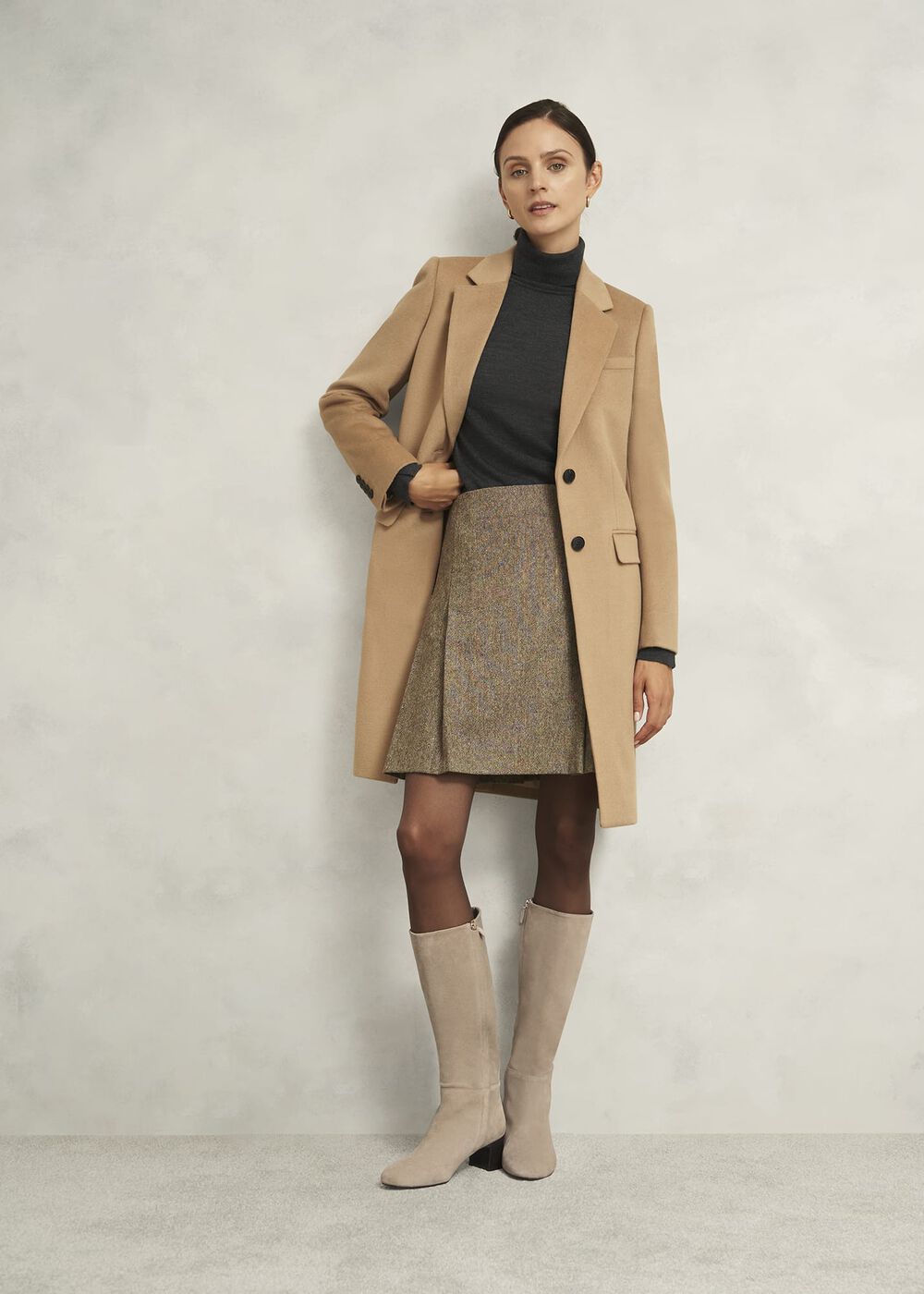 Caroline Suede Knee Boots, Light Beige, hi-res
