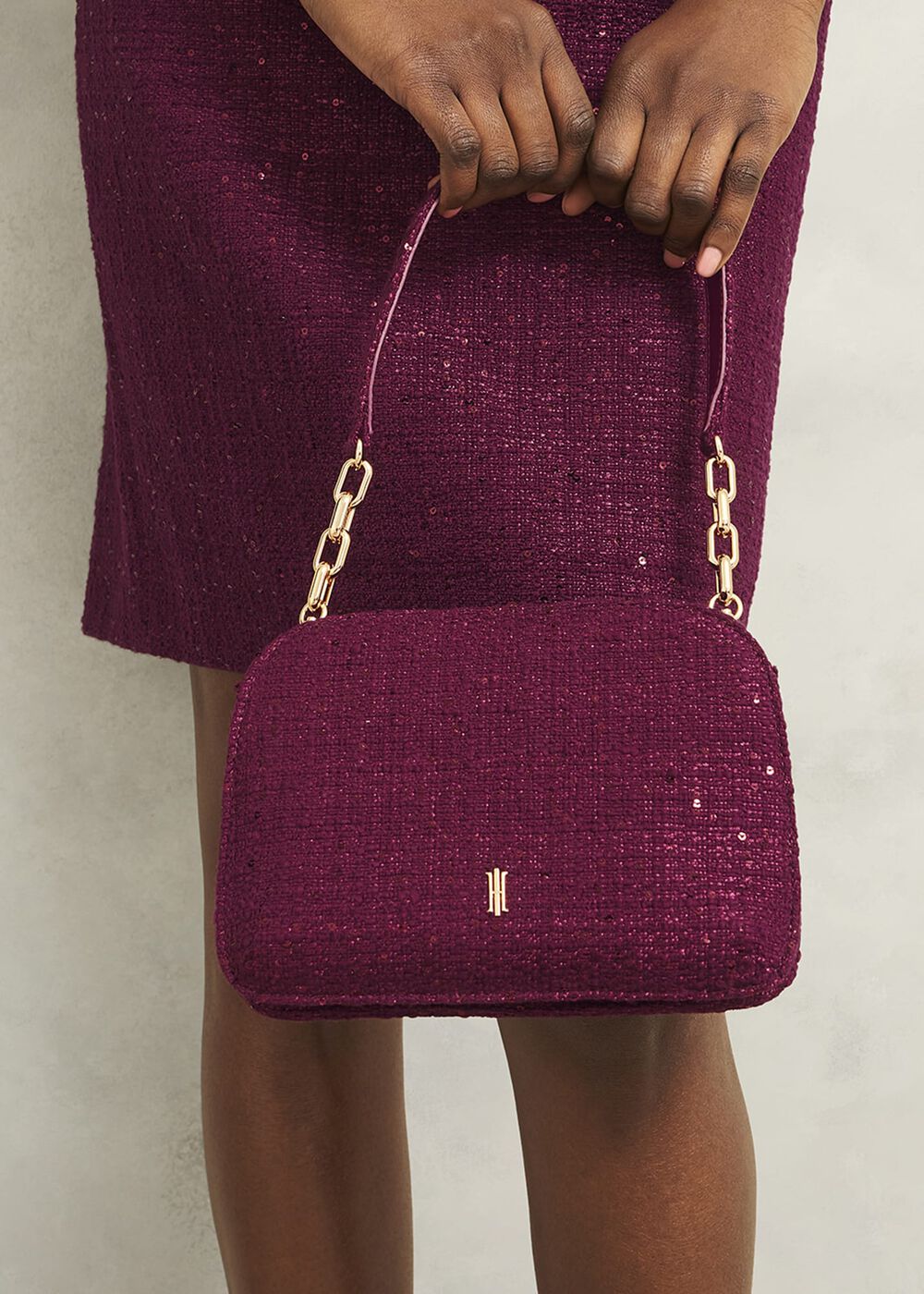 Milan Tweed Clutch Bag, Warm Plum, hi-res