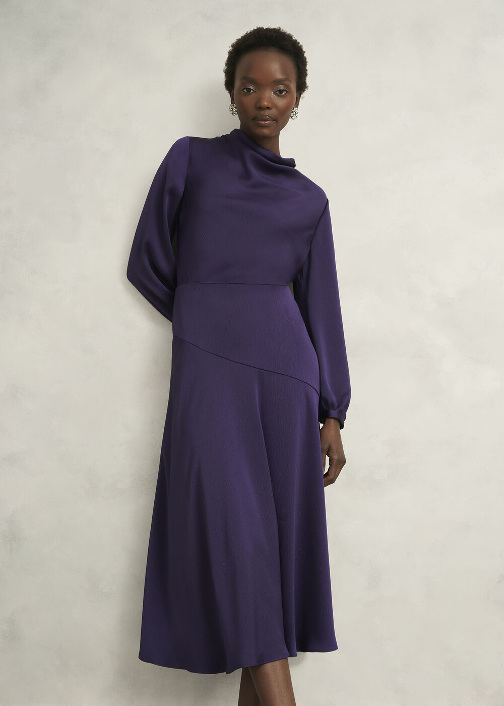 Pearl Textured Satin Dress, Midnight Purple, hi-res