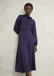 Pearl Textured Satin Dress, Midnight Purple, hi-res