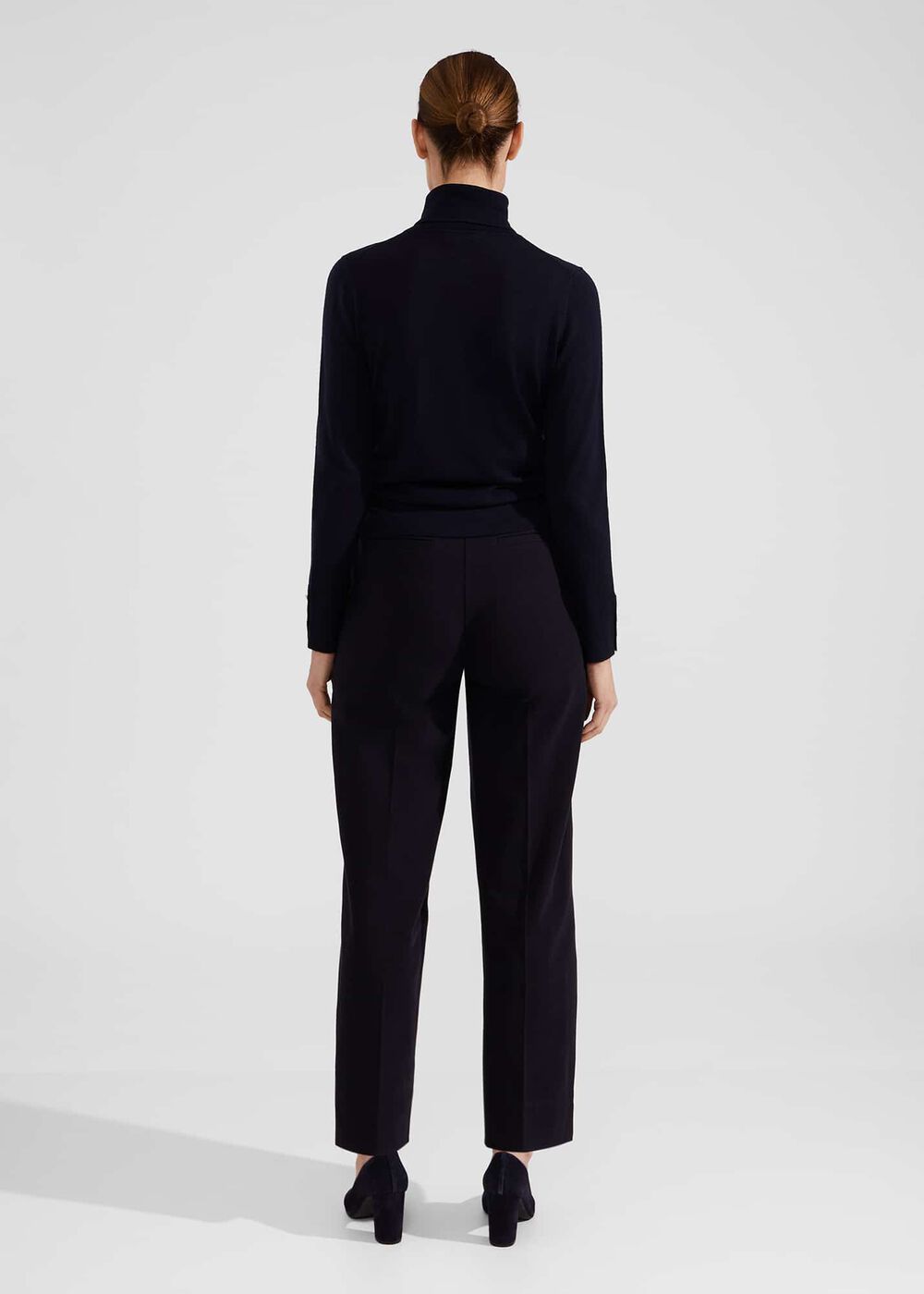 Petite Hana Wide Cotton Blend Trousers, Navy, hi-res