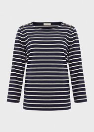 Tafara Stripe Cotton Top, Navy Ivory, hi-res