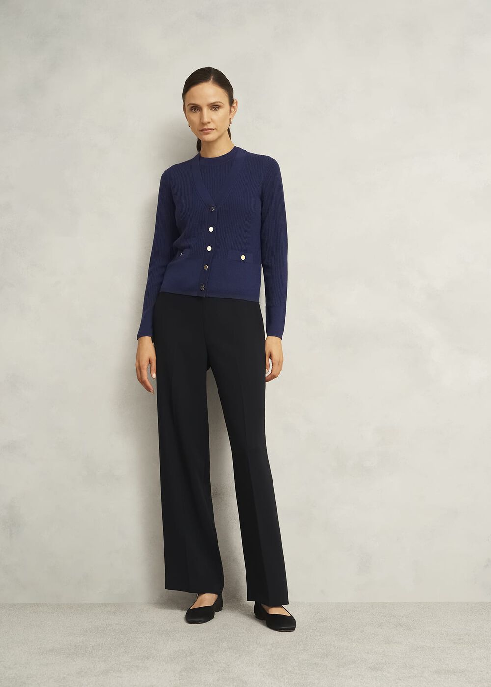 Navy Yasmin Merino Wool V Neck Cardigan, True Navy, hi-res