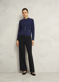 Navy Yasmin Merino Wool V Neck Cardigan, True Navy, hi-res