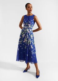 Petite Carly Floral Midi Dress, Blue Multi, hi-res