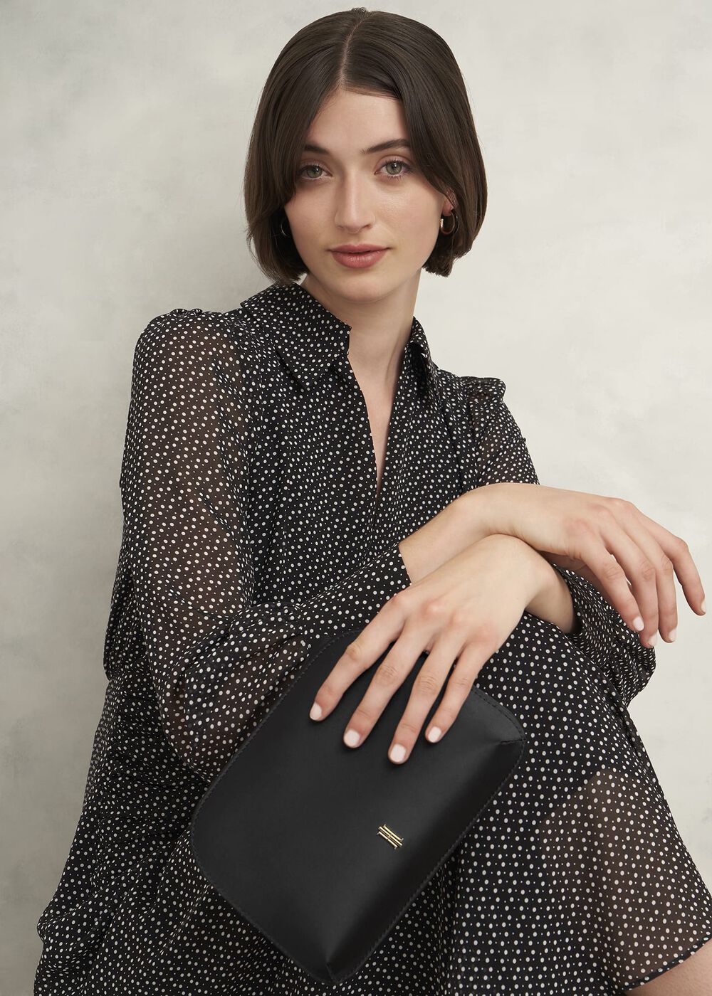 Milan Satin Clutch Bag, Black, hi-res