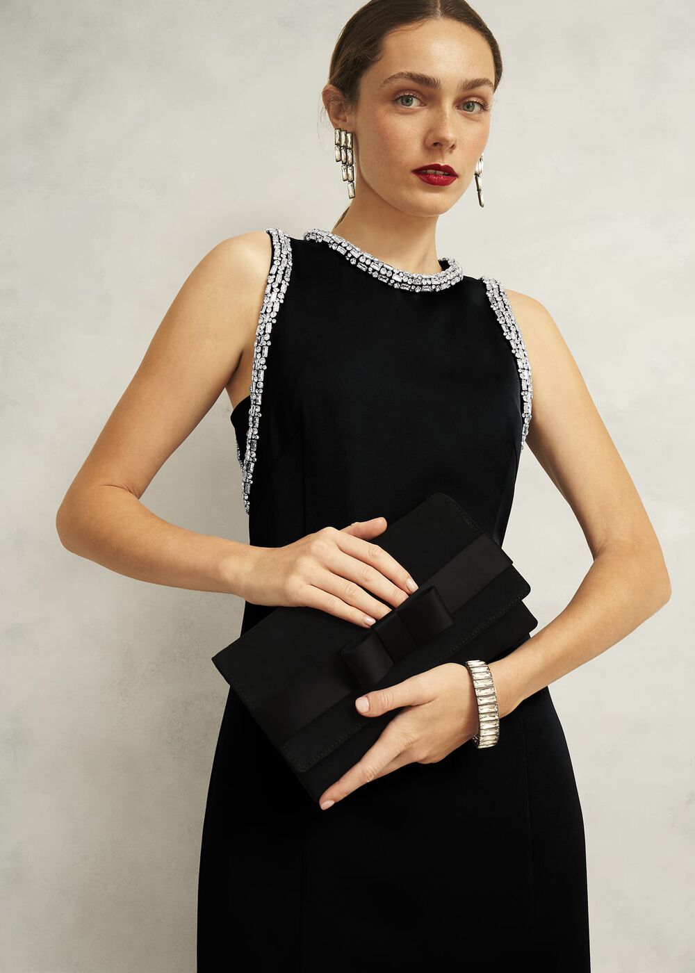 Renata Bow Clutch, Black, hi-res