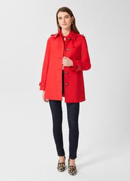 Chrissie Water Resistant Mac With Hood, Geranium Red, hi-res