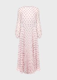 Selena Spot Pleated Dress, Pale Pink Black, hi-res