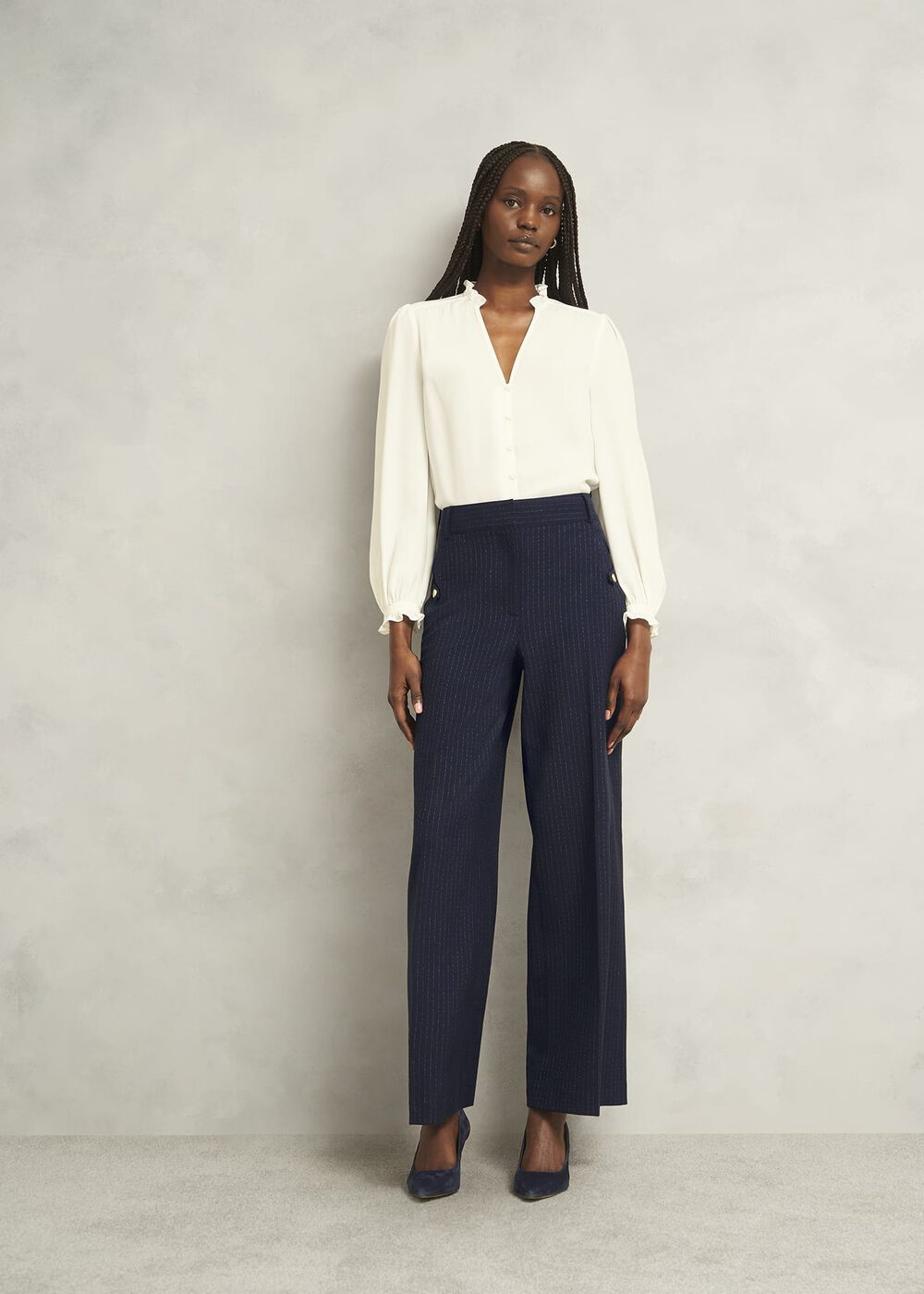 Alisa Wide Pants, Navy Ivory, hi-res