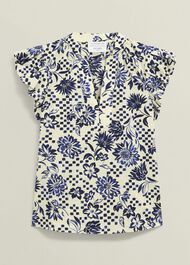 Rousham Cotton Top, Cream Navy, hi-res