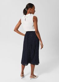 Losie Pleated Midi Skirt, Navy Ivory, hi-res