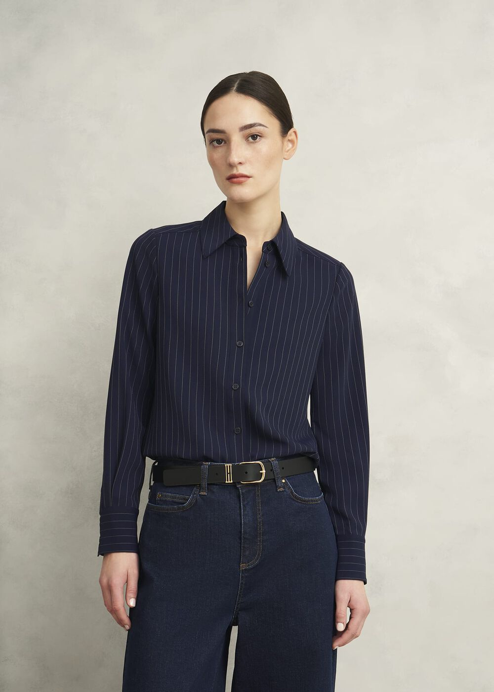 Hadley Pinstripe Shirt, Midnight Ivory, hi-res