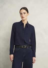 Hadley Pinstripe Shirt, Midnight Ivory, hi-res