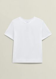White Lori Cotton Crew Neck Short Sleeve T-Shirt, White, hi-res