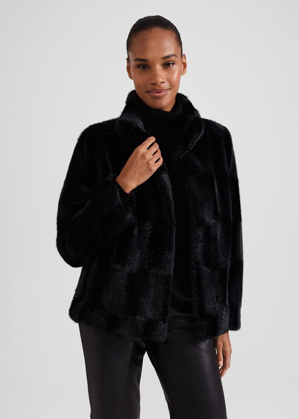 Andrea Faux Fur Coat, Black, hi-res