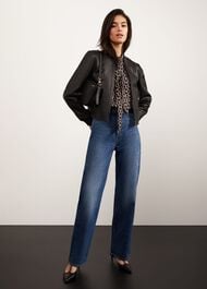 Lindley Leather Bomber Jacket, Black, hi-res