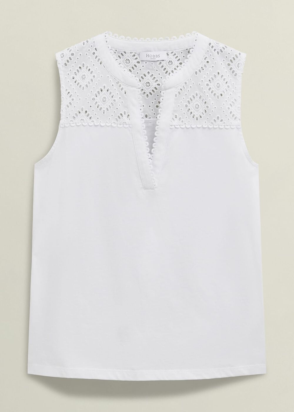 Suzanna Cotton Broderie Top, Hobbs White, hi-res