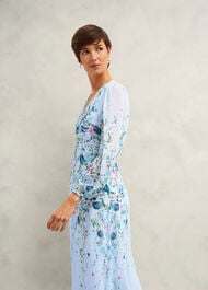Caversham Floral Silk Dress, Blue Multi, hi-res