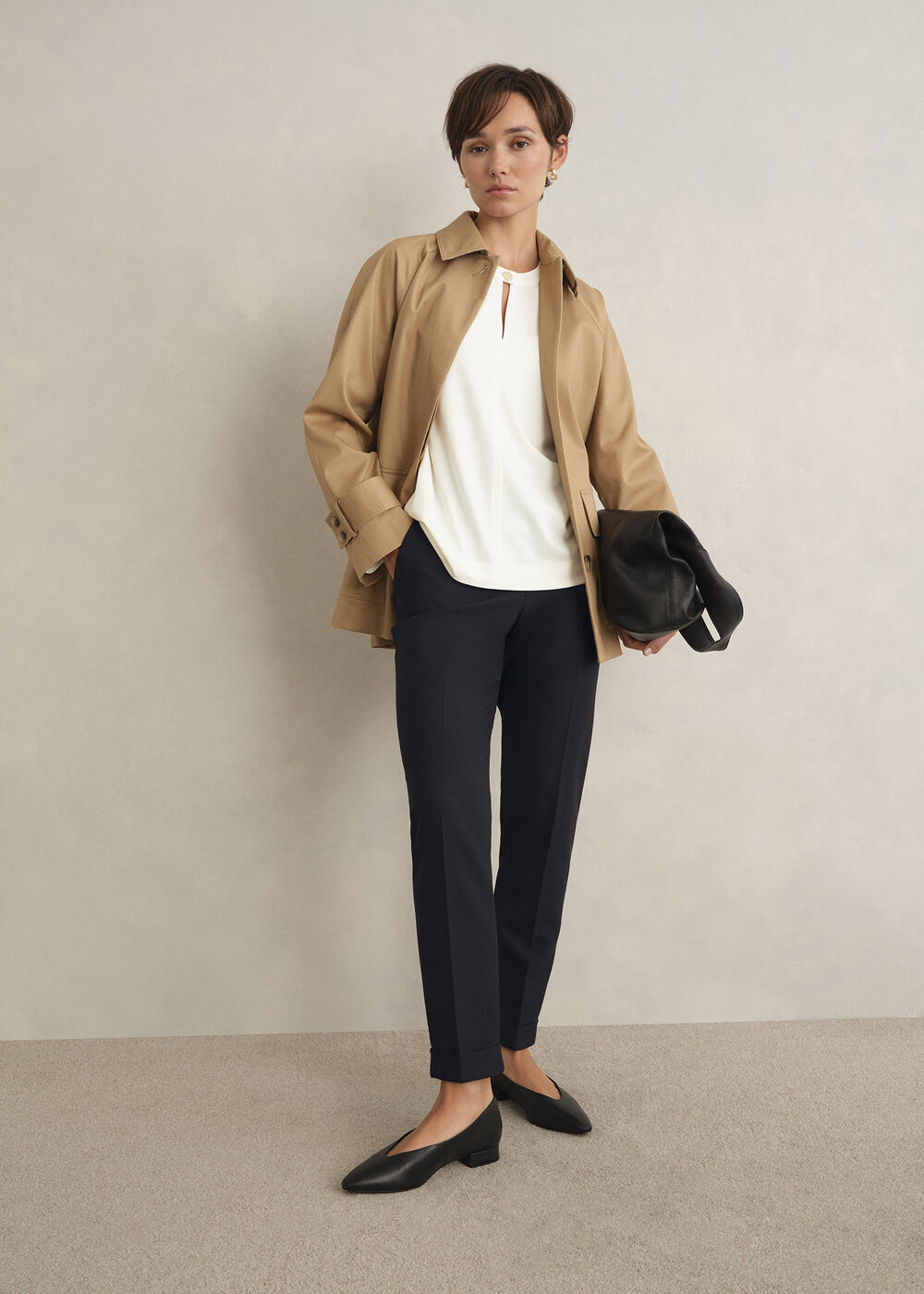 Lisette Wool Blend Trousers, Black, hi-res