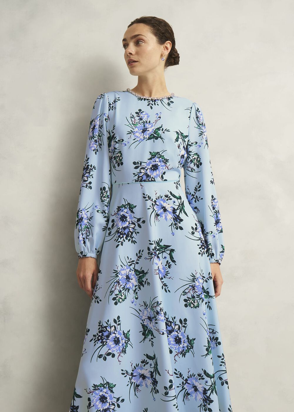 Claudine Embellished Floral Dress, Pale Blue Multi, hi-res