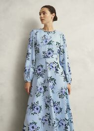 Claudine Embellished Floral Dress, Pale Blue Multi, hi-res