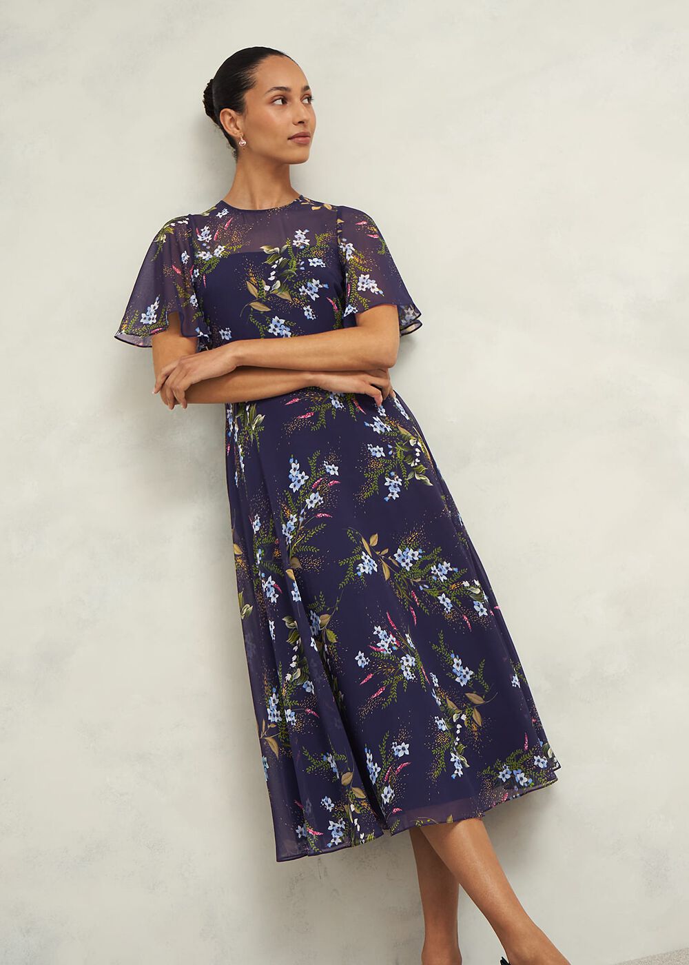 Petite Callie Midi Dress, Navy Multi, hi-res