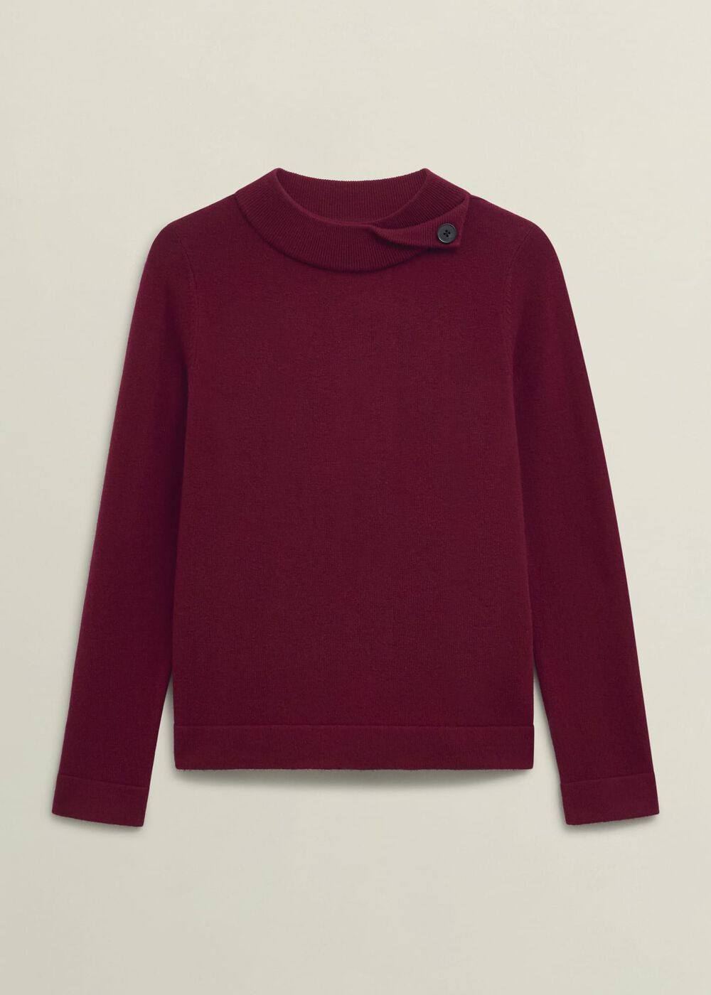 Burgundy Talia Cashmere Blend Button Neck Sweater, Beryl Red, hi-res