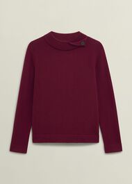 Burgundy Talia Cashmere Blend Button Neck Sweater, Beryl Red, hi-res