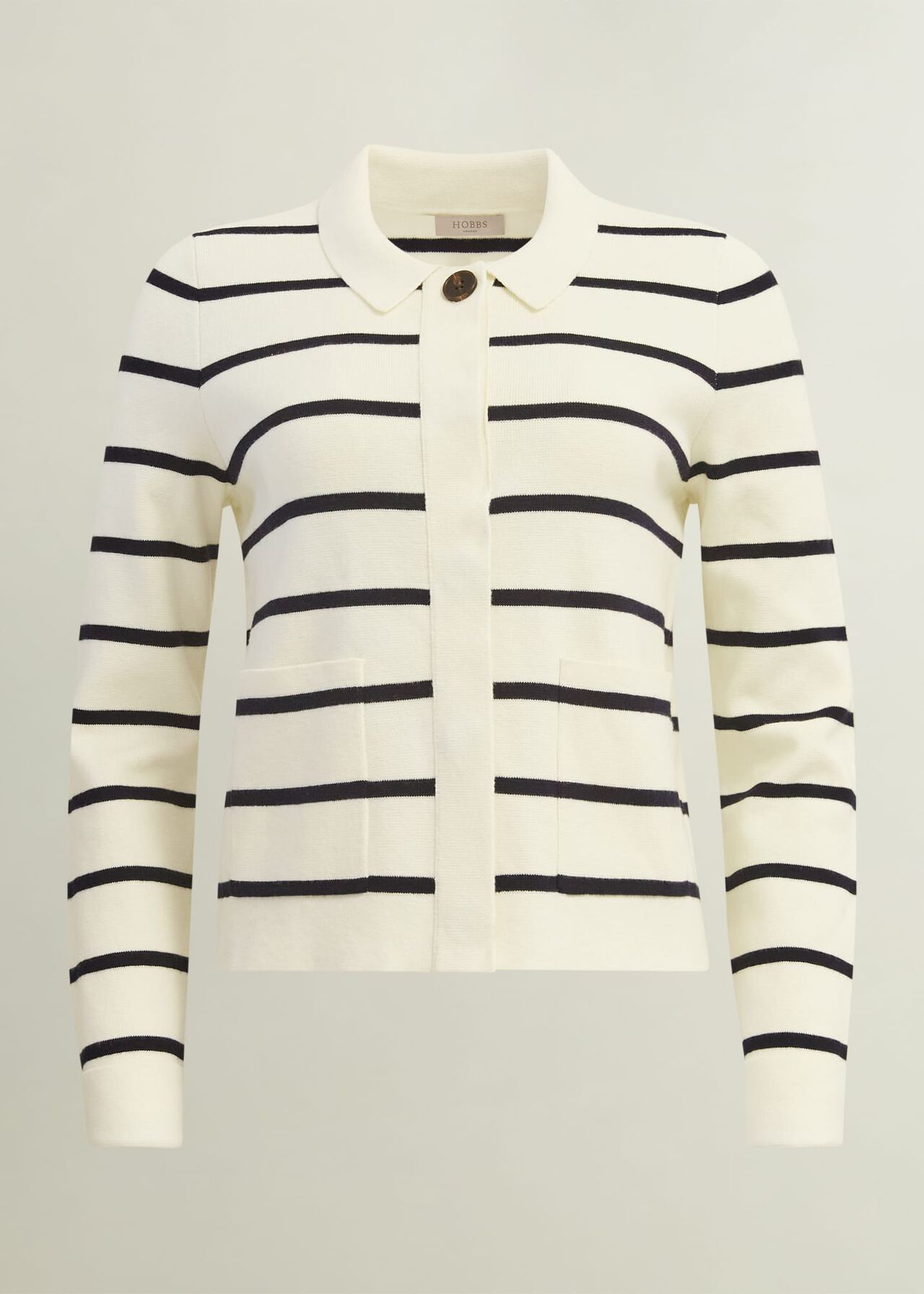 Ellie Cotton Wool Knitted Jacket, Ivory Navy, hi-res