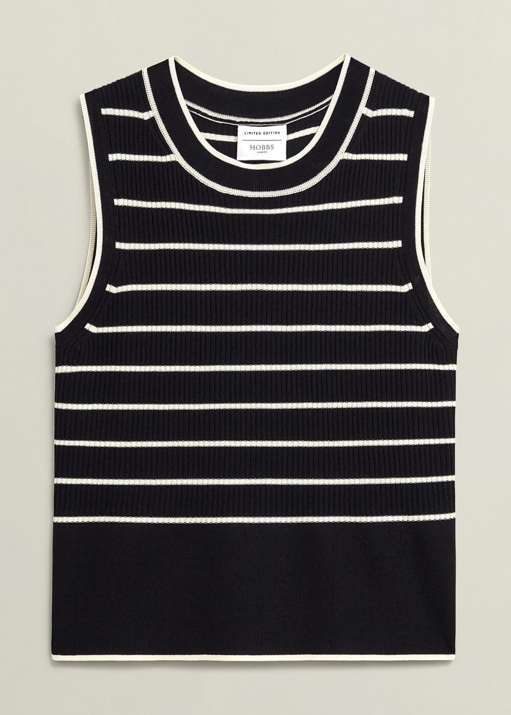 Navy Belmont Striped Knitted Vest Top, Black Cream, hi-res