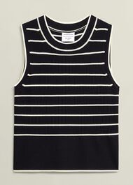 Navy Belmont Striped Knitted Vest Top, Black Cream, hi-res