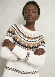 Anya Fairisle Chunky Crew Sweater, Ivory Camel, hi-res