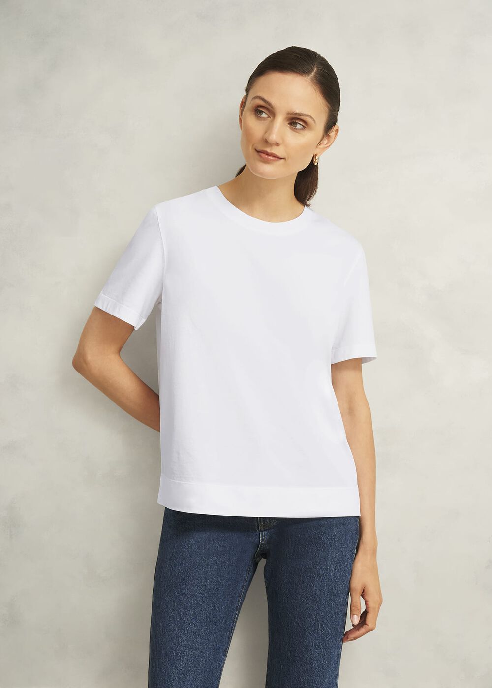 White Lori Cotton Crew Neck Short Sleeve T-Shirt, White, hi-res
