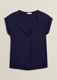 Sylvie Satin Front Top, True Navy, hi-res