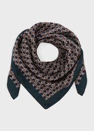 Alison Silk Geo Scarf, Navy Leaf Green, hi-res