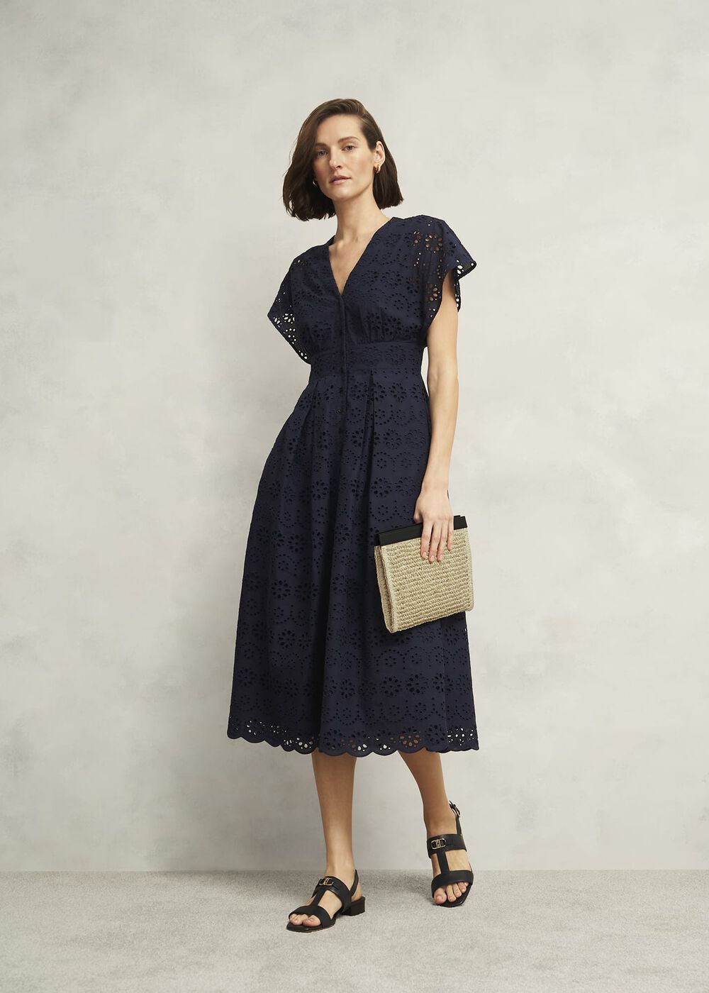 Morrab Cotton Broderie Dress, Midnight Navy, hi-res