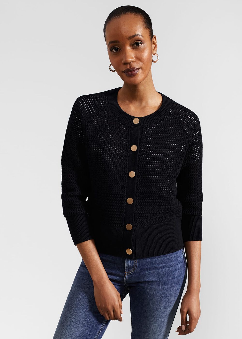 Florentina Cotton Cardigan, Hobbs Navy, hi-res