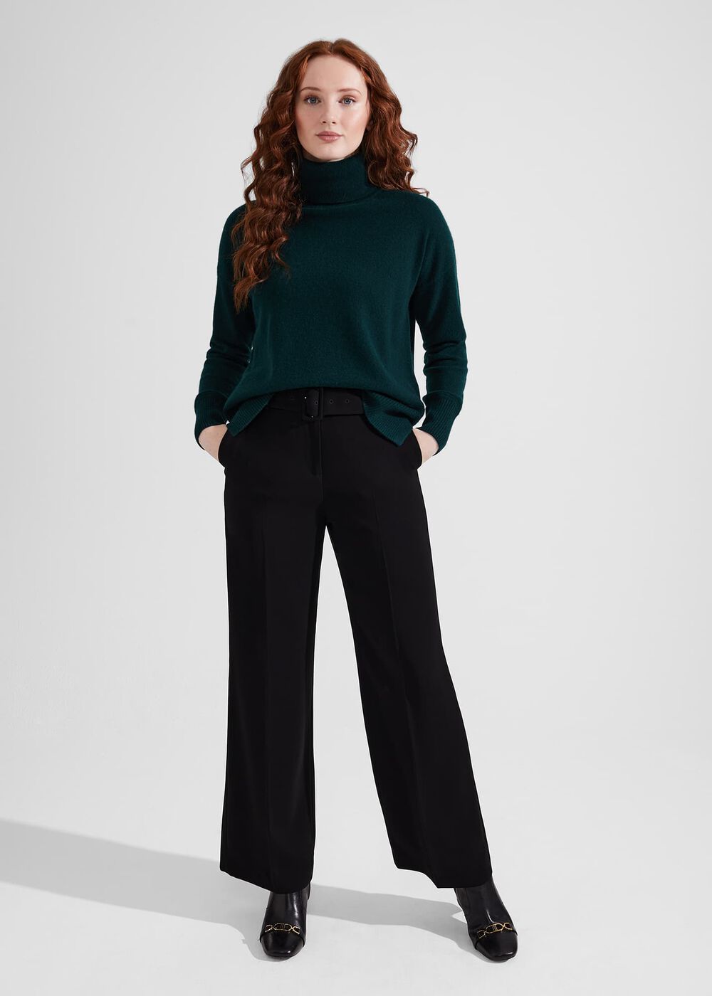 Delora Cashmere Roll Neck Jumper, Hawthorn Green, hi-res