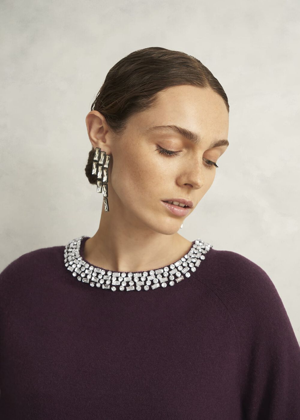 Sherry Wool Blend Gem Detail Sweater, Malbec Purple, hi-res