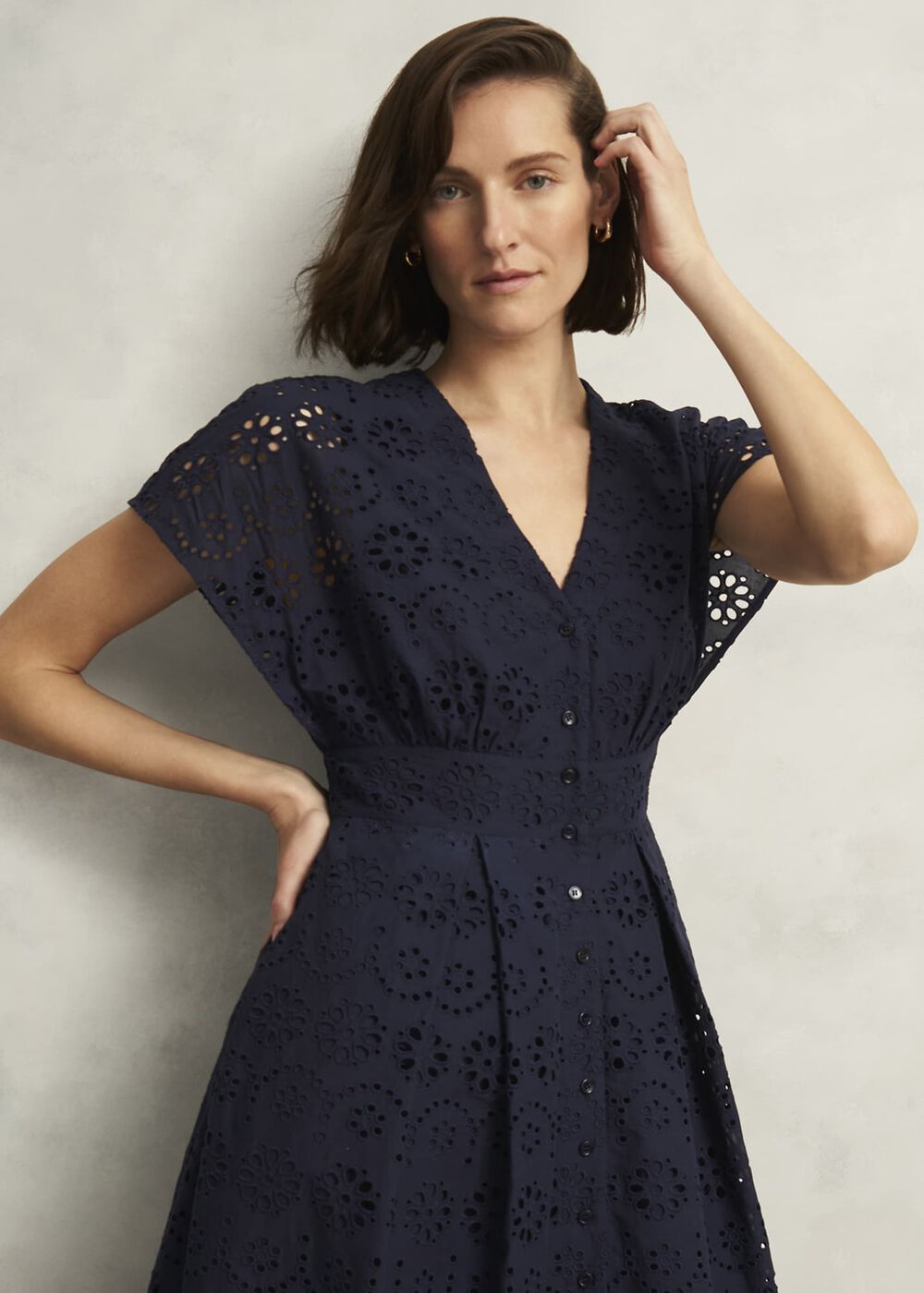 Morrab Cotton Broderie Dress, Midnight Navy, hi-res