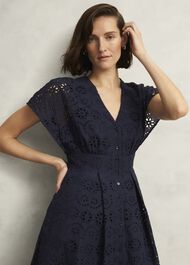 Morrab Cotton Broderie Dress, Midnight Navy, hi-res