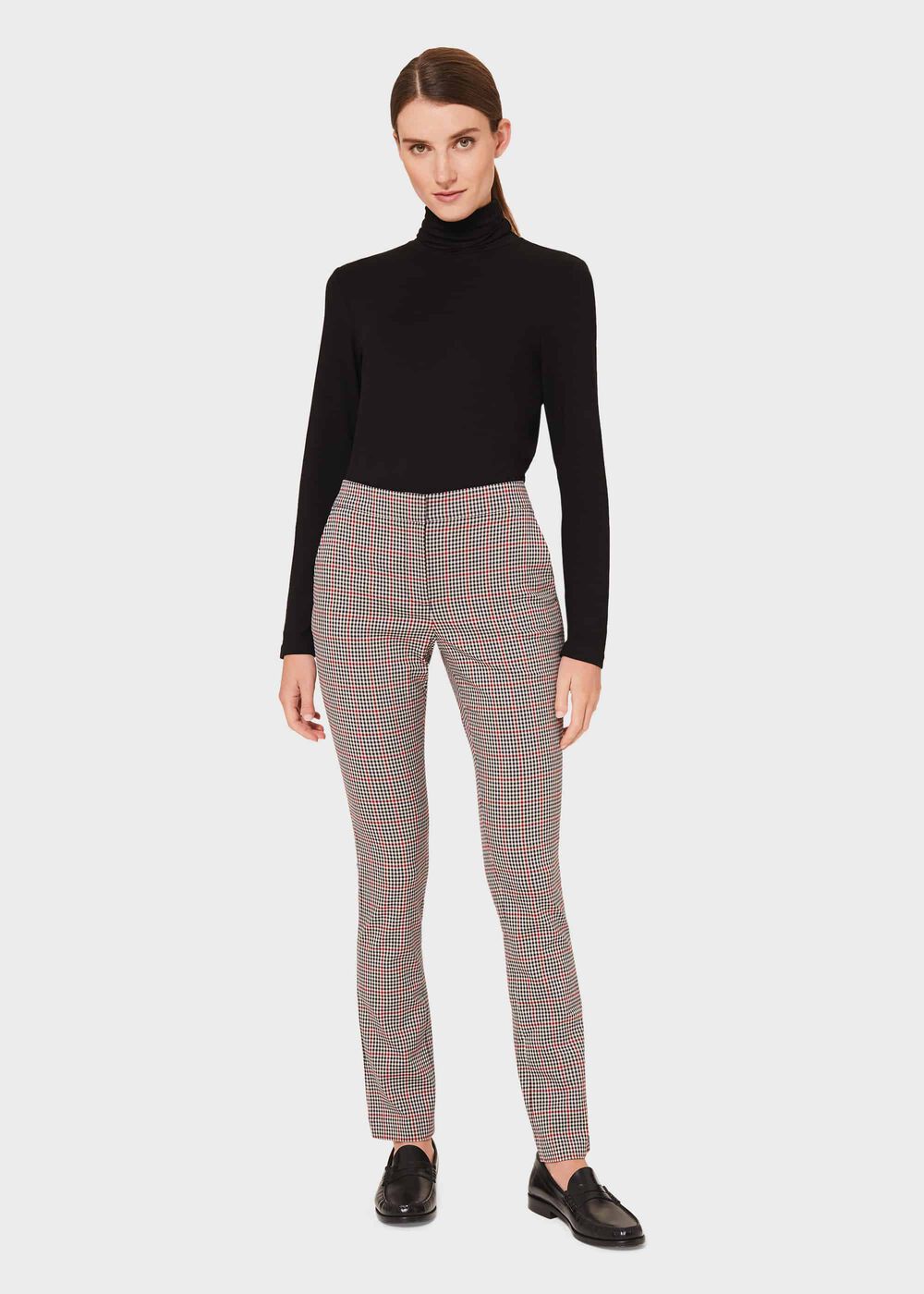 Annie Check Slim Trouser With Stretch, Red Black, hi-res