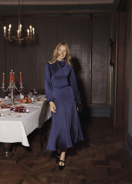 Pearl Textured Satin Dress, Midnight Purple, hi-res