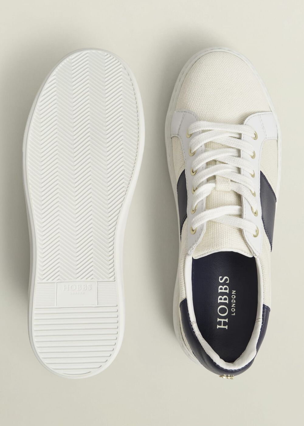 Sutton Canvas Leather Trainers, Natural Navy, hi-res