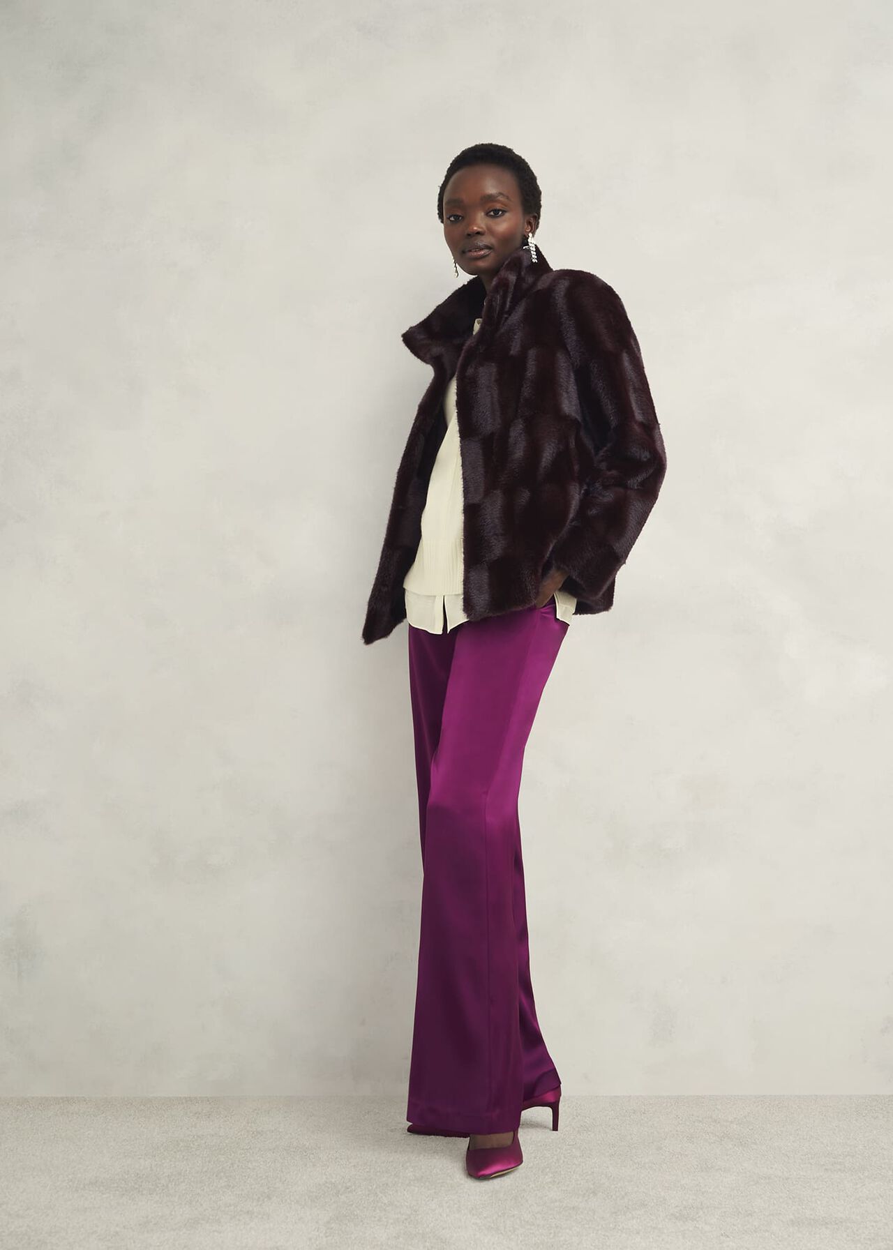 Andrea Faux Fur Coat, Wine, hi-res
