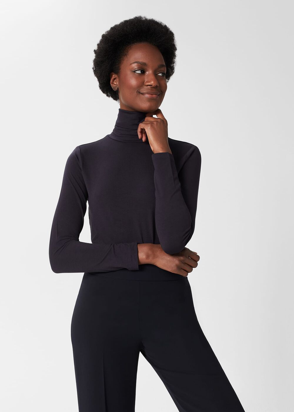 Mischa Roll Neck Top, Navy, hi-res