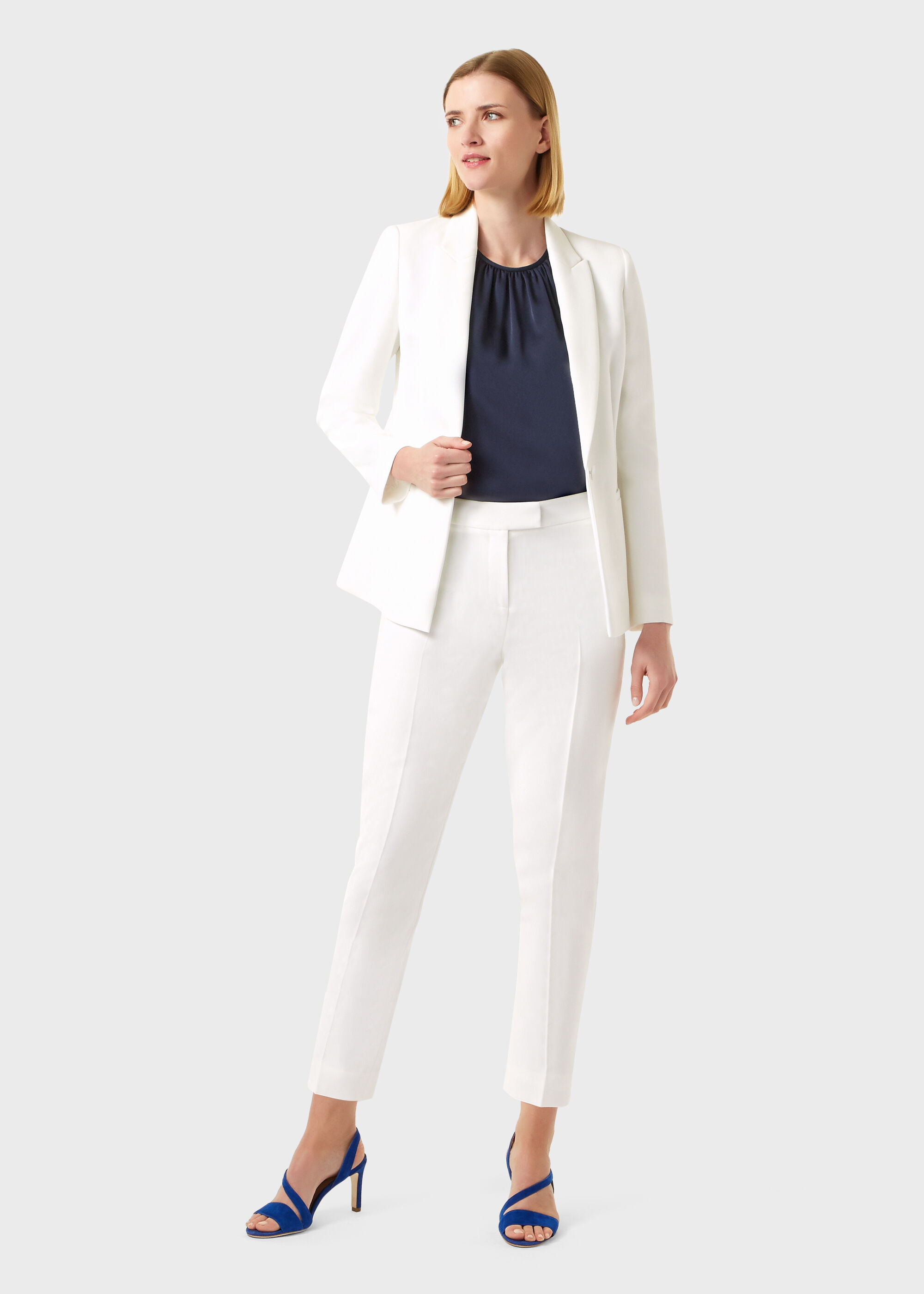 white trouser and blazer co ord